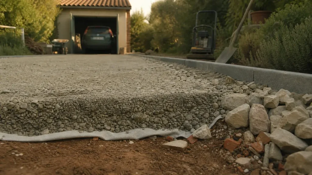Allée carrossable pas chère, le gravier stabilisé ne tient que sur un sol bien préparé