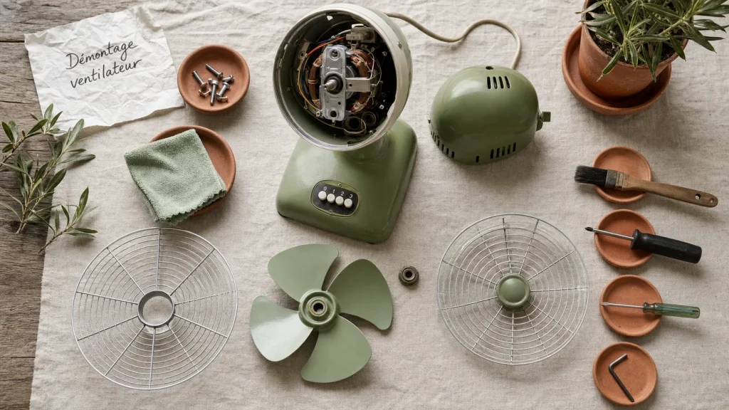 Comment demonter un ventilateur sur pied : grille, pales et socle démontés