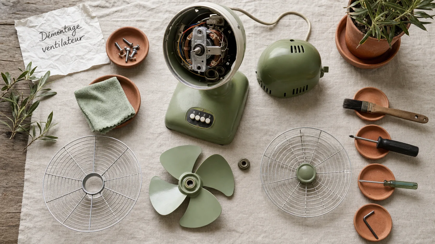 Comment demonter un ventilateur sur pied : grille, pales et socle démontés