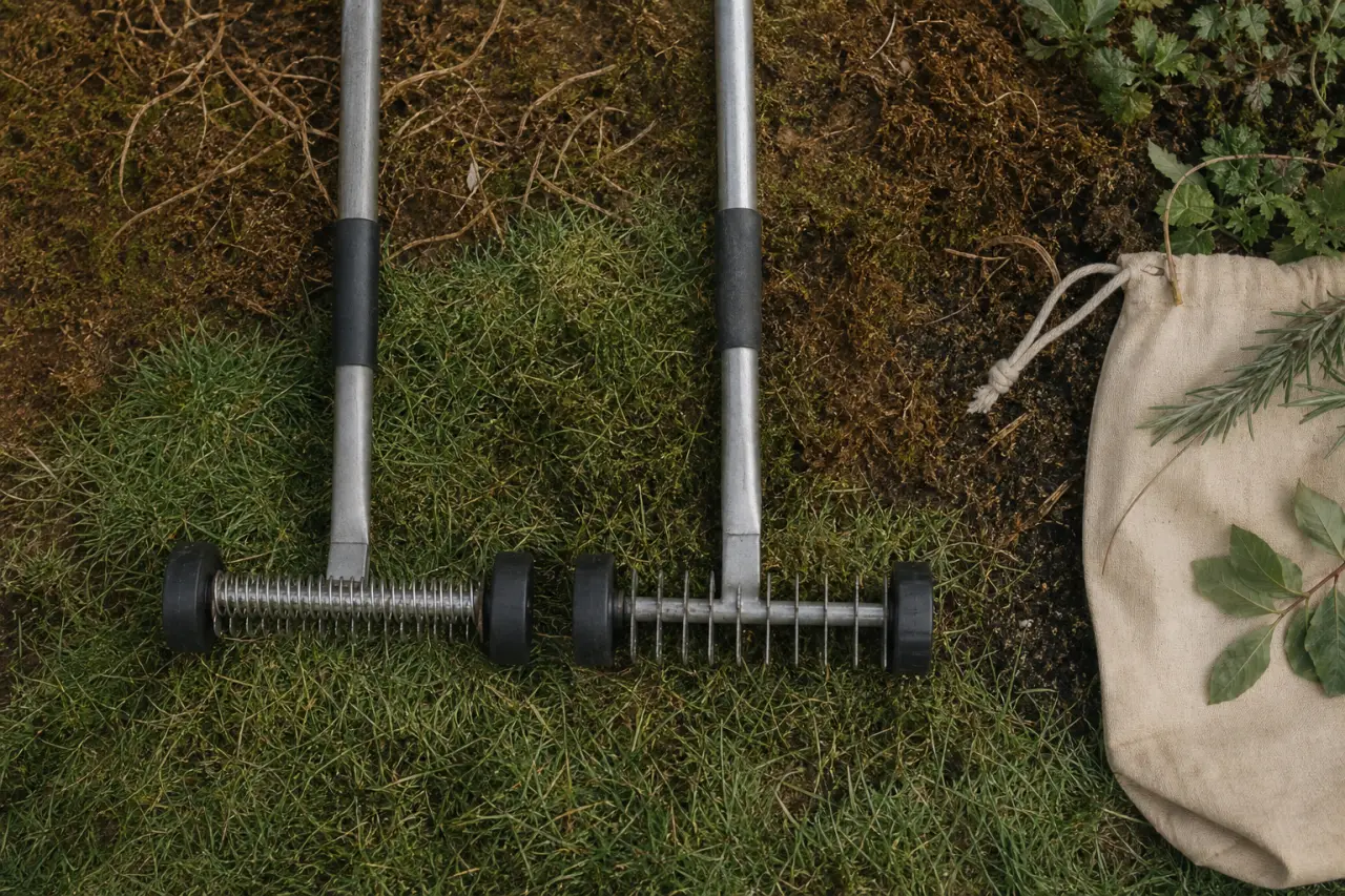 Démousseur ou scarificateur pour enlever la mousse et le feutre de pelouse