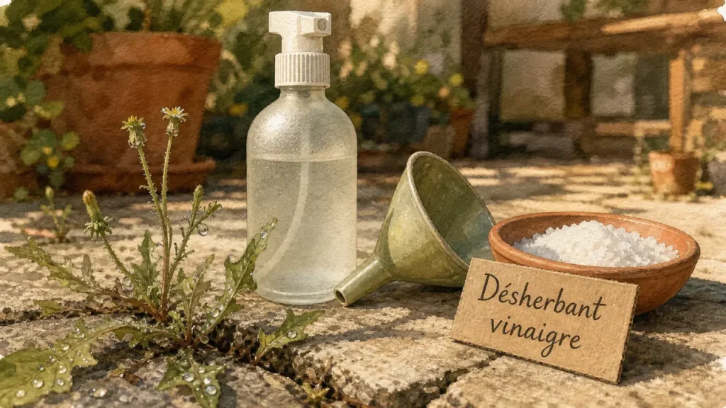 40 g ou 100 g de sel : quel dosage choisir pour un désherbant au vinaigre et liquide vaisselle ?