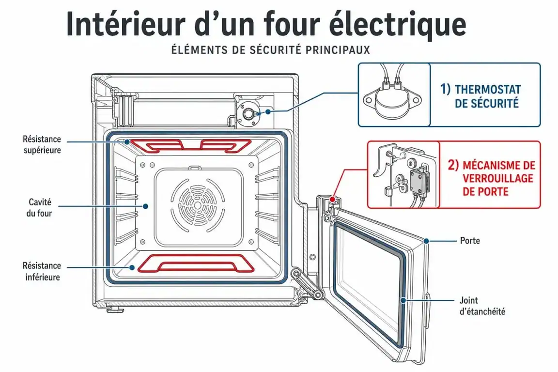 Schéma technique des composants internes d'un four Rosières pour le dépannage de l'erreur 15
