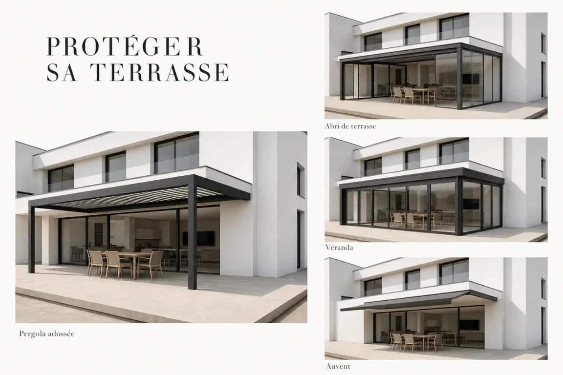 Terrasse couverte maison : comparaison visuelle des solutions pergola, abri et véranda
