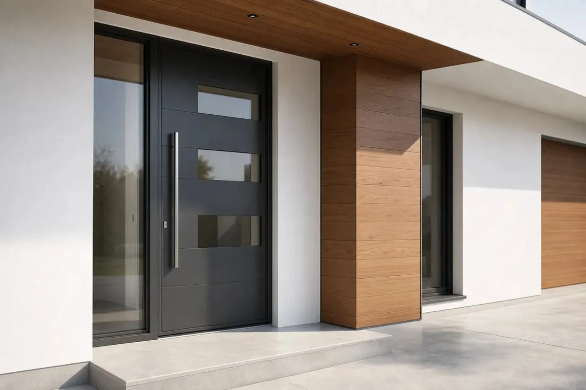 Porte d’entrée alu vitrée sur façade contemporaine