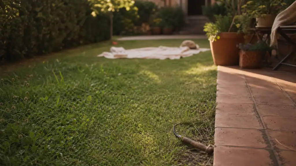 Herbe ou gazon : bordure de pelouse et désherbeur, jardin au naturel