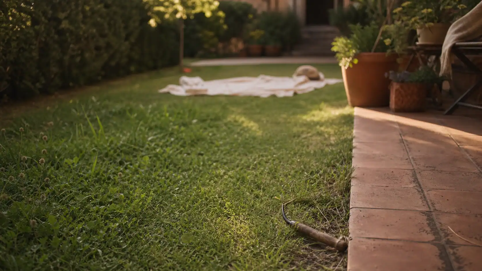 Herbe ou gazon : bordure de pelouse et désherbeur, jardin au naturel