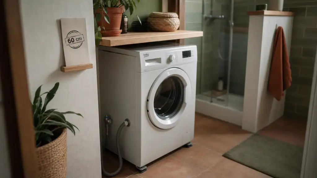 Lave linge salle de bain sous plan de travail, tuyaux visibles et installation sûre
