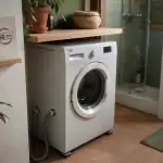 Lave linge salle de bain sous plan de travail, tuyaux visibles et installation sûre