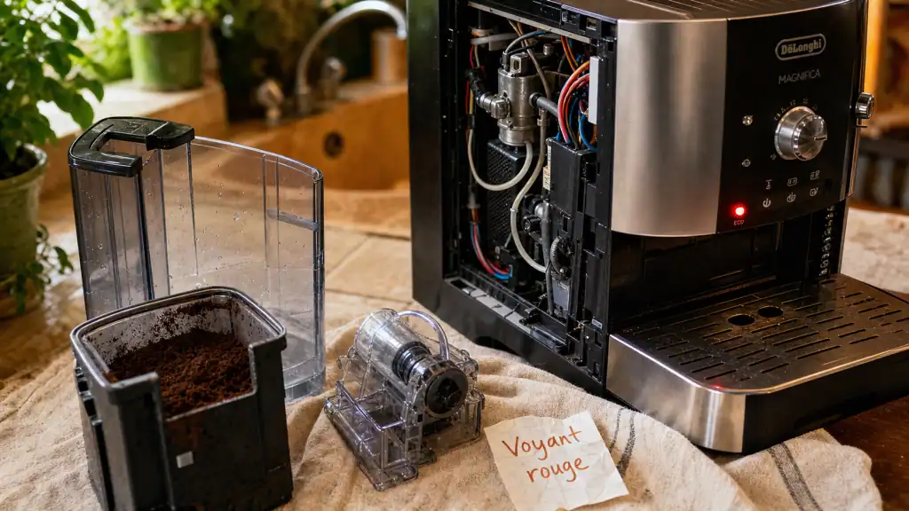 Machine à café Delonghi : problème voyant rouge
