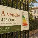 Panneau immobilier avec infos DPE et prix