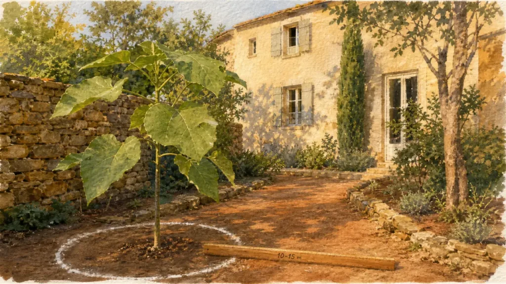 Paulownia près d’une maison : 5 m, hauteur adulte ou 10 à 15 m ?