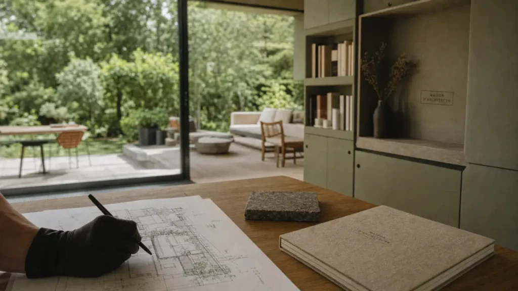 Qu’est ce qu’une maison d’architecte : plans uniques sur table, terrain et jardin