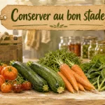 Récolter et conserver ses légumes, bocaux et légumes triés au matin frais