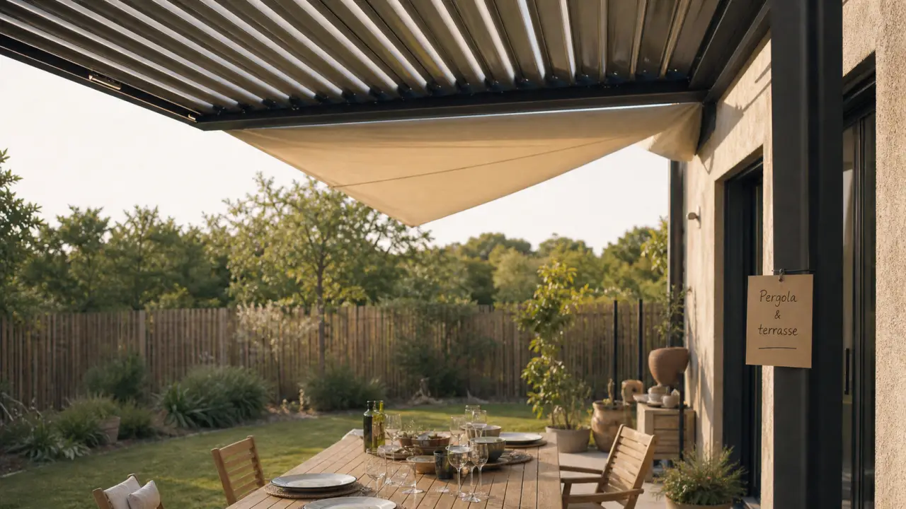 Terrasse couverte maison avec pergola aluminium à lames orientables