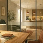 Vitre pour cloison interieure : verre clair avec bande dépoli