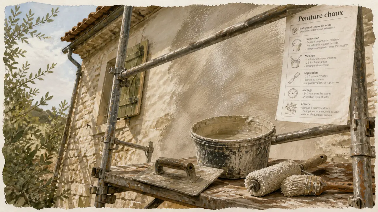 Chaux peinture extérieur : badigeon de chaux sur façade