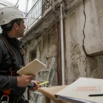 Diagnostic structurel immeuble collectif : expert examine une fissure