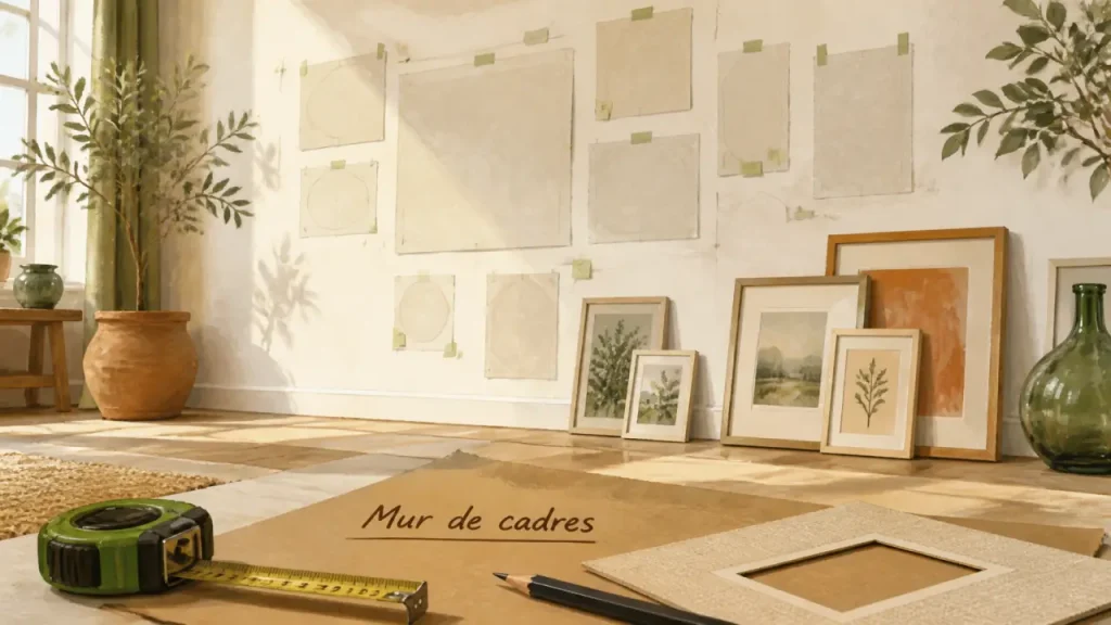Disposition cadre mural : espacements réguliers, diagonale et erreurs qui déséquilibrent le rendu