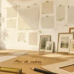 Disposition cadre mural : espacements réguliers, diagonale sur mur blanc