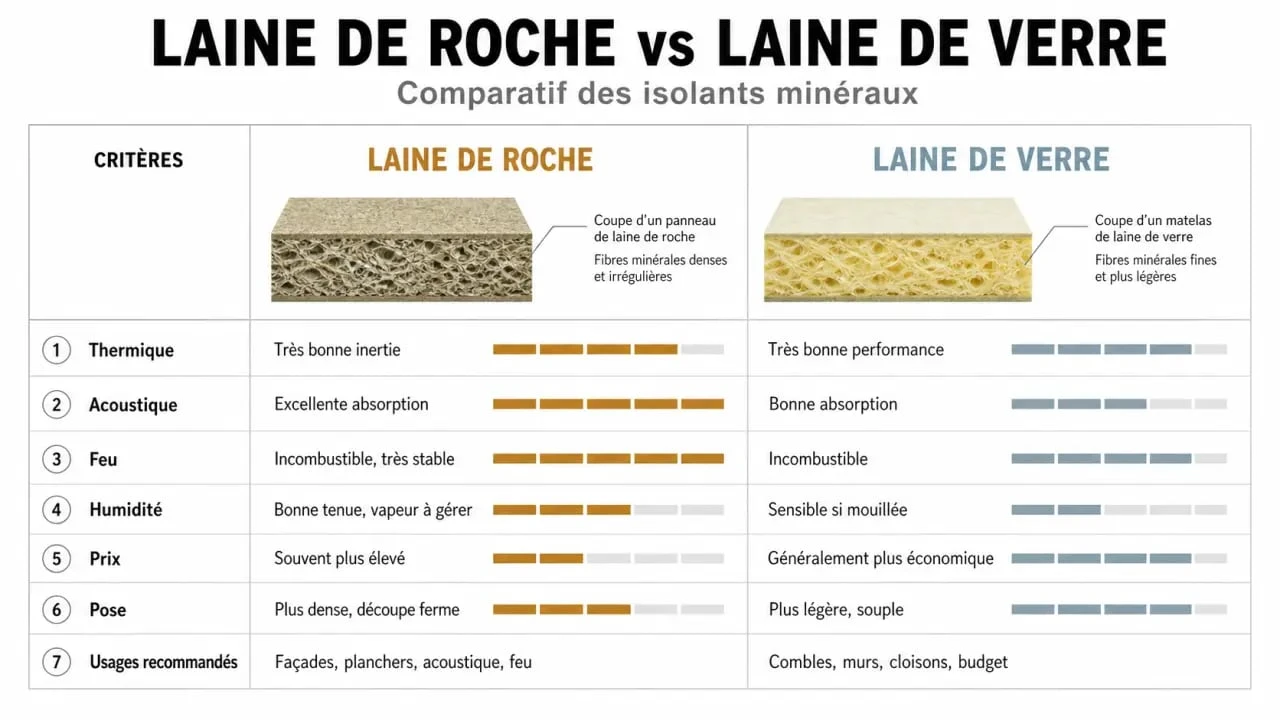Laine de roche et laine de verre : comparatif des performances, de la pose et des usages