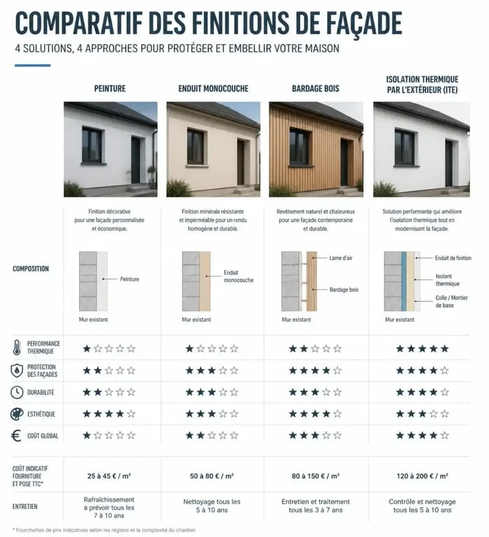 Comparatif des types de finitions pour ravalement de façade