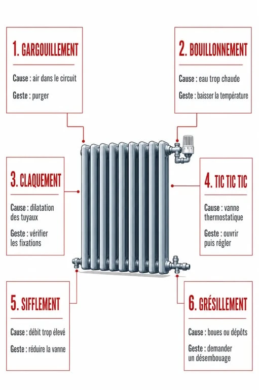 Radiateur fait du bruit : comparaison visuelle des bruits, causes et premiers gestes