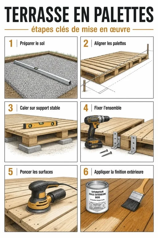 Palette pour terrasse : étapes de montage d'une terrasse en palettes dans le jardin