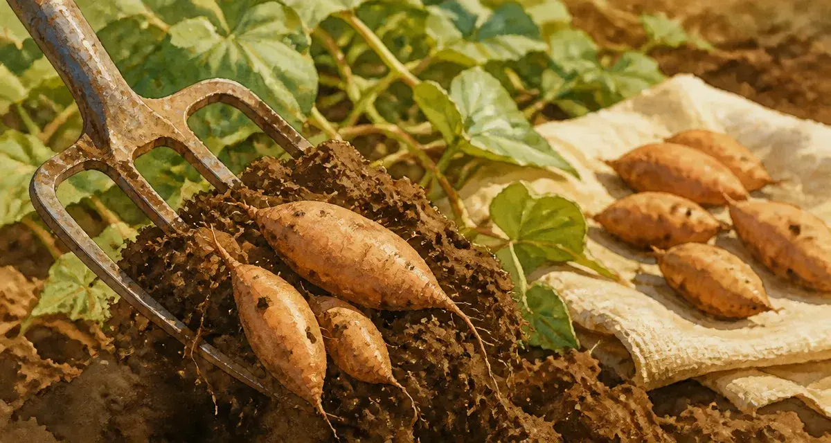 Quand récolter les patates douces : patates douces récoltées au jardin