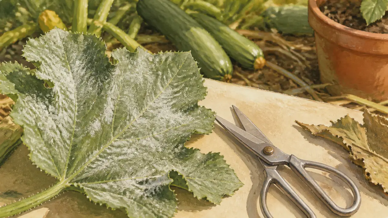 Feutrage blanc (oïdium) sur feuille de courgette : traitement oidium courgette