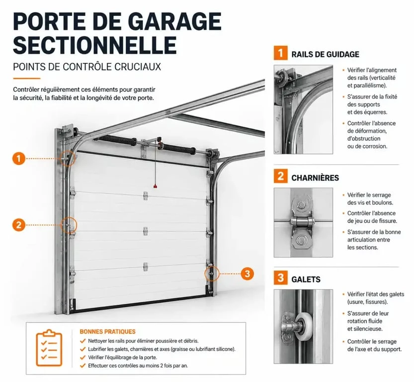 Schéma des points de contrôle pour réparer une porte de garage enfoncée