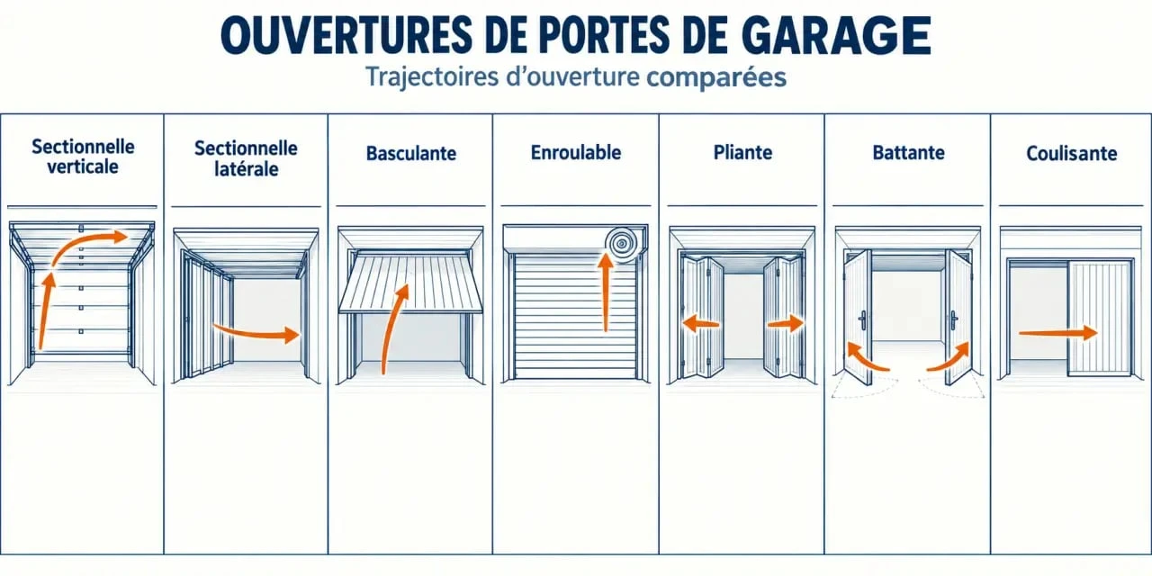 Infographie des trajectoires des six types de portes de garage