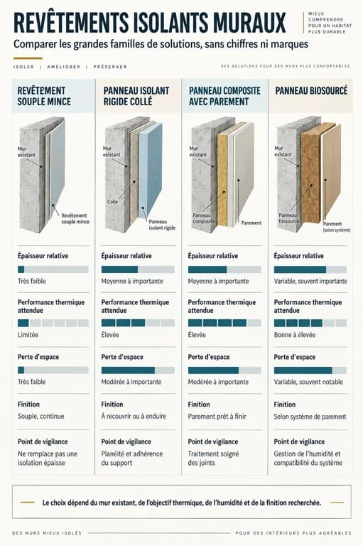 Infographie comparative des solutions de revêtement isolant mural