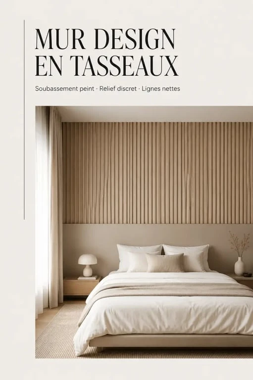 Idées déco murs chambre : mur design avec tasseaux, relief discret et soubassement peint
