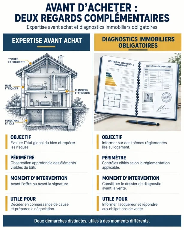 Expert avant achat maison et diagnostics immobiliers : comparaison des rôles et du périmètre