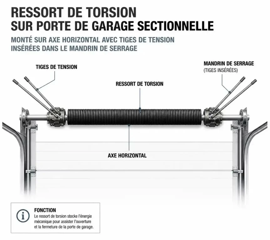 Réglage porte sectionnelle : tiges de tension sur le ressort de torsion