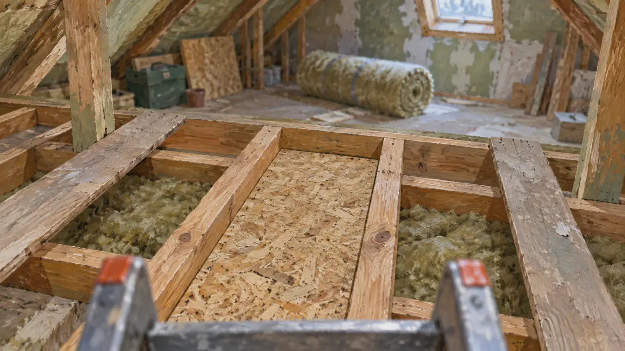 Plancher pour comble : solives bois et panneau OSB entre elles
