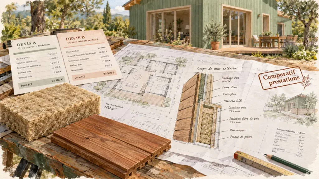 Prix d’une maison bois de 100 m² : le devis qui oublie fondations et raccordements