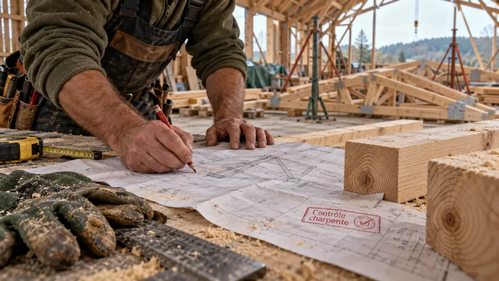 Étapes construction charpente : contrôle de pose au chantier