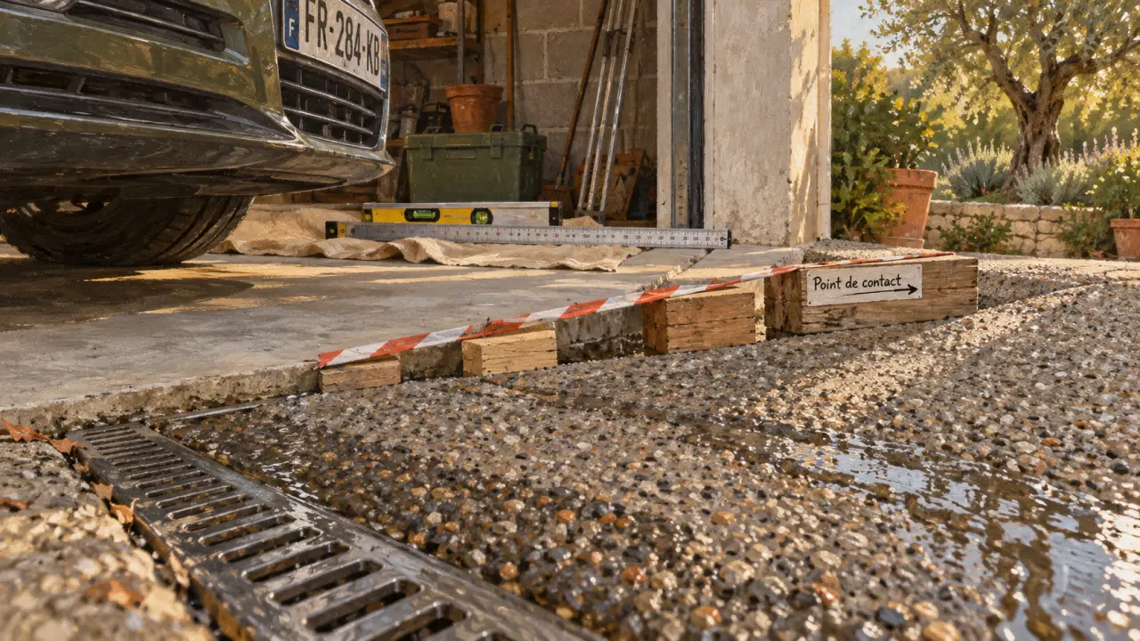 Garage en pente solution : cassure d’angle corrigée sans refaire la dalle