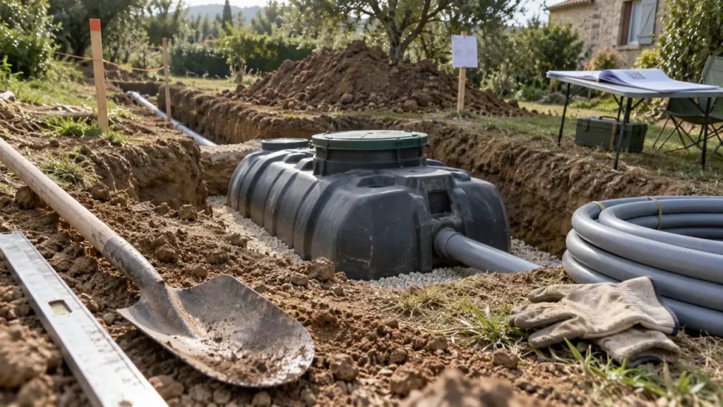 Installation d’une fosse toutes eaux de 3 000 L : le terrain fixe une grande partie du budget